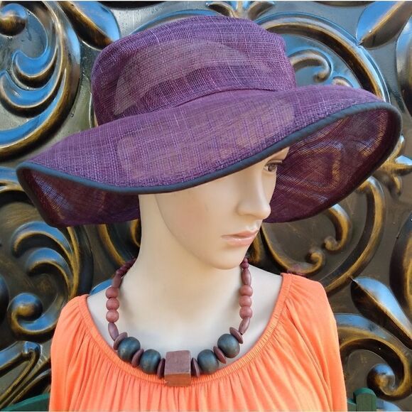 VINTAGE PATTI BERG ORIGINAL Purple & Black Transparent Summer Hat w/XL Brim - Picture 1 of 9